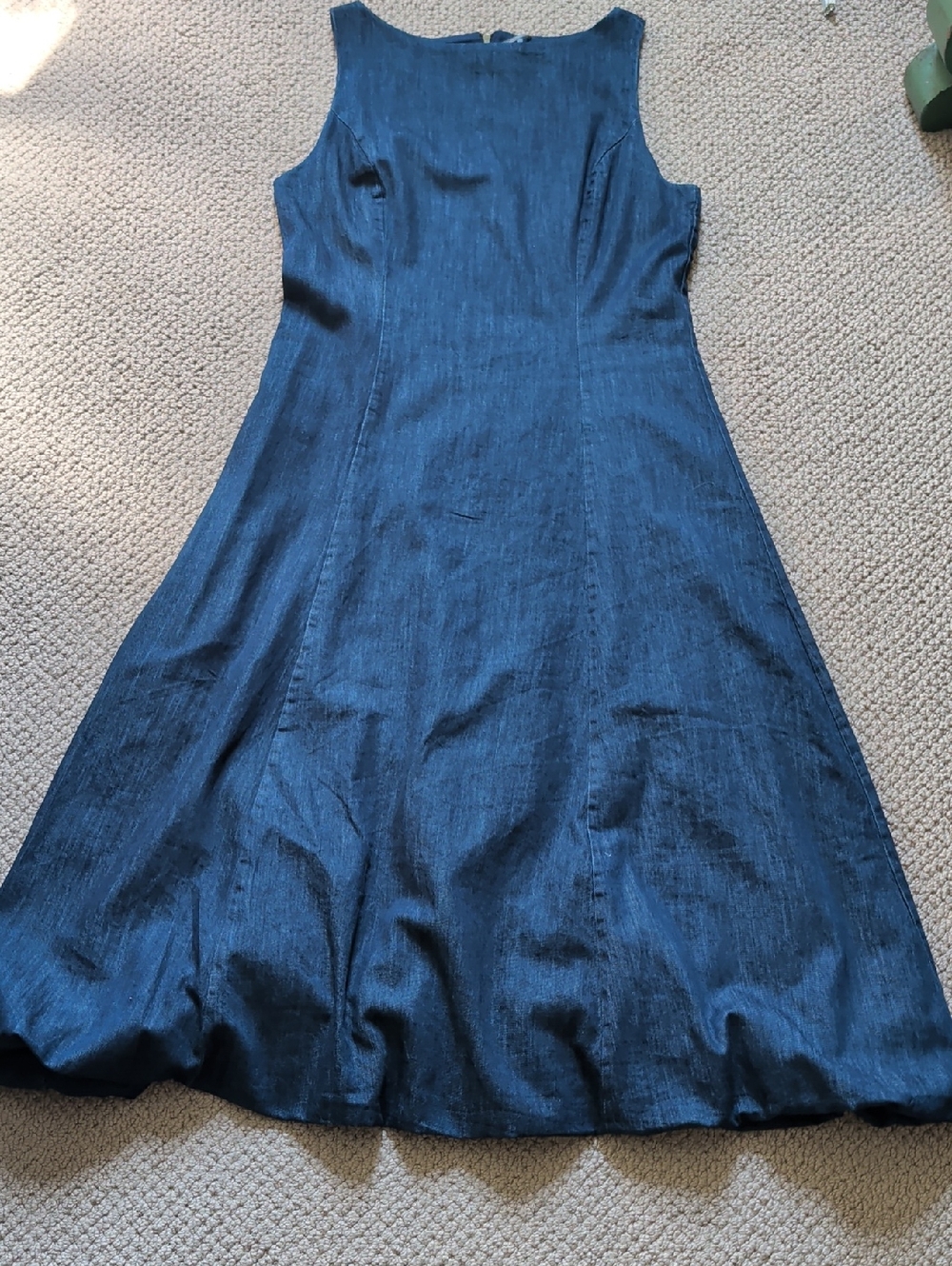 Anthropologie Sleeveless Dark Blue Denim Boat Neck Midi Bubble Dress 12 - Picture 4 of 8